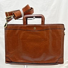 Vtg Gold-Pfeil Sport W.Germany, Caramel Brown Leather Briefcase Top Handle 16x11