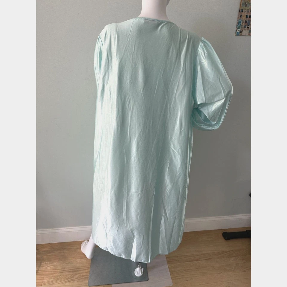 Vestido de Noche Vintage Años 80 Metálico Azul Verde Manga Larga Vestido para Dormir Talla 3XL Foto 3 de 4