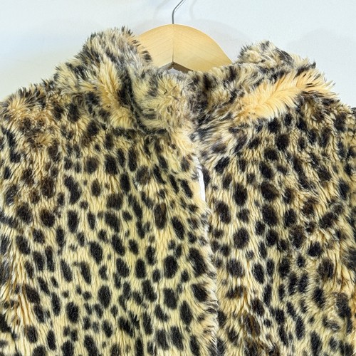 Crewcuts J. Crew Girls Medium 8 Faux Leopard Fur Hooded Jacket Coat - Picture 2 of 8
