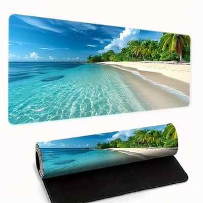 Extra-Large Beach Scene Mouse Pad Non-Slip Durable Stitched Edges for Gaming  