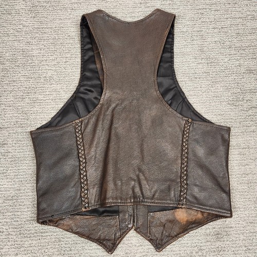 UNIK Leather Vest Youth Kids 16 Brown Braided Biker Moto Full Zip - Picture 11 of 11