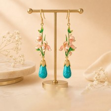 Boho Turquoise Teardrop Dangle Floral eardrop Earrings 18K Gold Plated Hooks