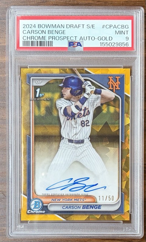 2024 Bowman Chrome Draft Sapphire Carson Benge Auto Gold 11/50 PSA 9 #CPA-CBG