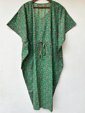 Indian Cotton Green Floral Printed Kaftan Dress Women's Clothing Kaftan Dress US