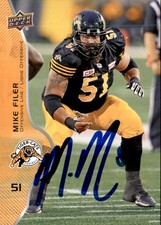 Mike Filer Signed 2017 Upper Deck CFL Football card Hamilton Tiger-Cats