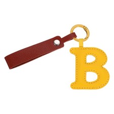Initial Letter Keychain PU Leather Letter-B Key Chains for Women Yellow