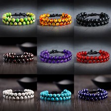 Men Women 8mm Natural Stone Braided Double-layer Bracelets Adjustable Jewelry