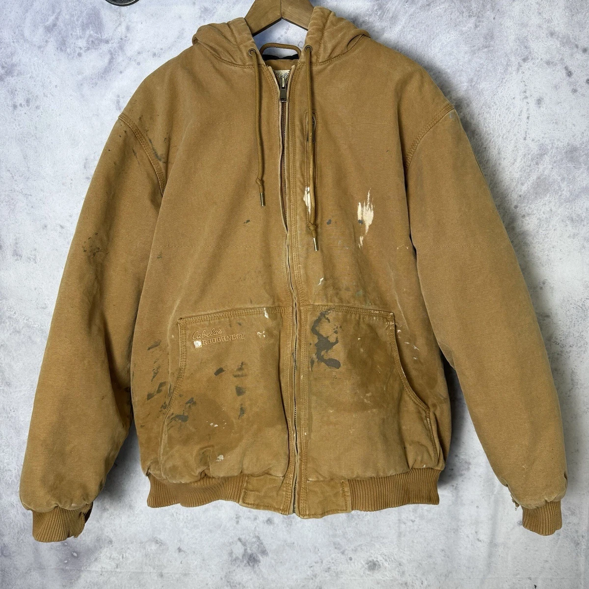 Cabelas Roughneck Jacket Mens Large Full Zip Chore Canvas Outdoor Tan