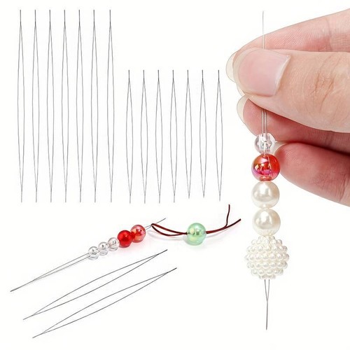 Perlennadel-Set 5 Größen – Edelstahl, Große Öse, Selbst Zusammenklappend, Mit Aufbewahrungsflasche, Für Schmuck & Stickerei