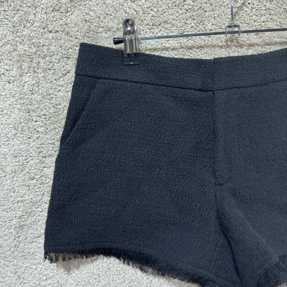 Club Monaco Kelela Fringe Shorts Women's 00 Black Textured Pockets Lined New NWT - Image 3 of 4
