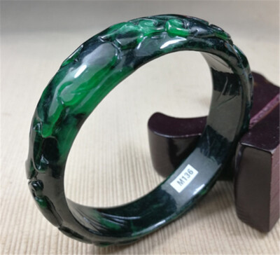 60.5mm Natural Green Jadeite Ancient Hand-Carved Jade Bracelet Bangle