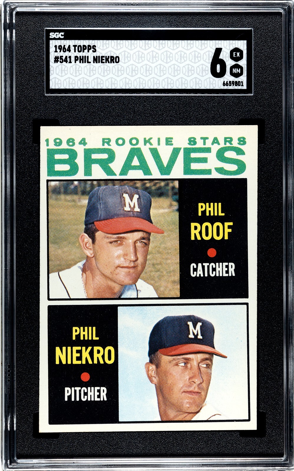 Phil Niekro 1964 Topps Rookie Baseball Card (RC) #541 Braves- SGC Graded 6 EX-NM