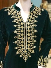 Green Velvet Suit with Hand Embroidery, Indian Ethnic Wear, Women Salwar Suits