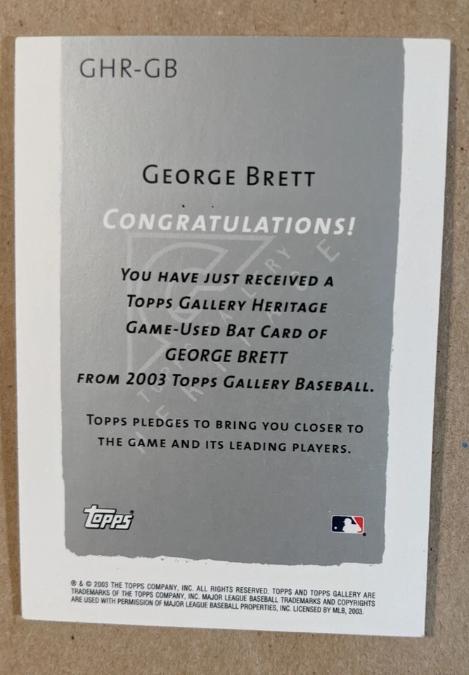 2003 TOPPS GALLERY HERITAGE RELICS #GB GEORGE BRETT BAT - Image 2 of 2