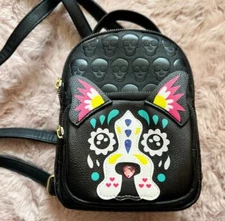 Betsey Johnson French Bulldog Mini Backpack Black Sugar Skulls NEW with tags