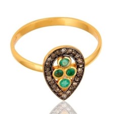 Emerald Gemstone 925 Silver Gold Plated Diamond Ring Wedding Gift Jewelry