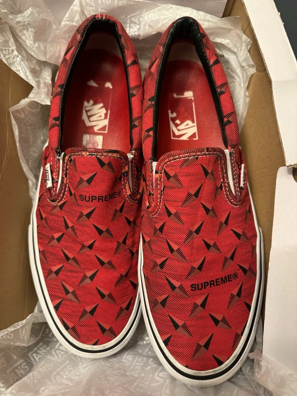 SUPER RARE SUPREME Diamond Plate X Vans chaussures professionnelles à enfiler baskets rouges hommes 10,5