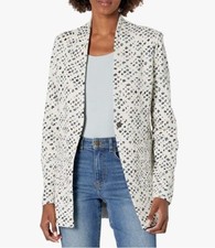 Nic+zoe Blazer Black White Abstract Check Animal Print Jacket Cardigan Size Pm