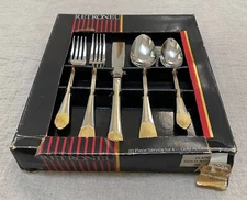 20 Piece Retroneu Service For 4 FLARE Gold Accent Flatware 24k Gold Electroplate
