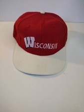 Wisconsin Snap Back Hat Red With White Brim Made In USA One Size Fits All