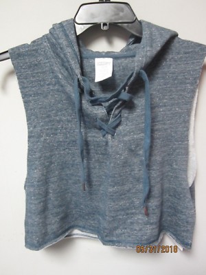 Exist USA Juniors Melange Navy Cropped Lace Sleeveless Hooded Pullover Size S