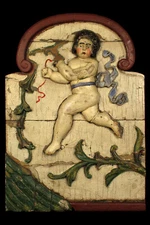 Antique Panel, Polychrome Wood Sculpture Folk Art Fairground / Carousel Circus