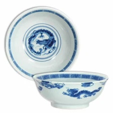 Japanese Ramen Noodle Soup Rice Bowl 8"D Porcelain Blue RYU Dragon Made in Japan
