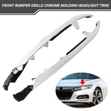 2Pc For Honda Accord 2018-2020 Front Bumper Grille Chrome Molding Headlight Trim
