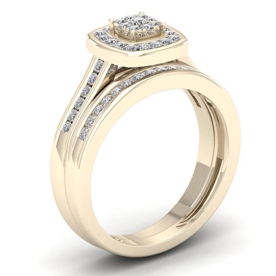 0.27 Carat Diamond Engagement Ring - 10K Yellow Gold Round & Baguette Bridal Cluster Ring, 1/4 CT For Her - View #5