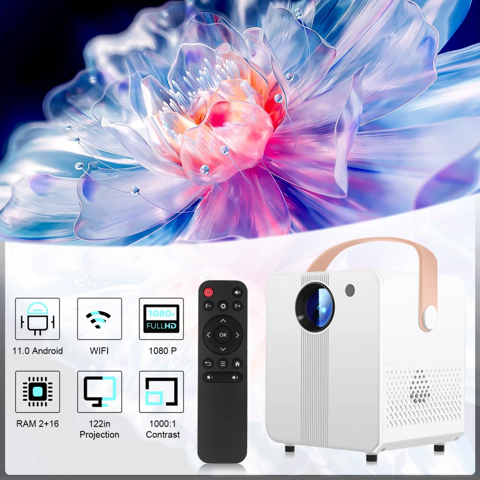 4K 1280P WiFi Electric Focus Mini Projector LED Bluetooth Portable Home Theater - Image 3 of 4
