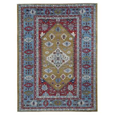 9'10''x13'10'' Green Geometric Bookshaish Design Hand Knotted Pure Wool Rug R87536
