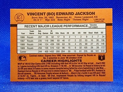 1990 Donruss Bo Jackson MVP Error Card BC-1 Typo on back No