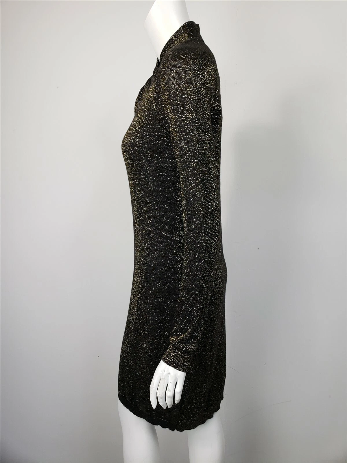 Abito maglione MICHAEL KORS scollo intrecciato metallizzato nero oro Petite M PM NUOVO CON ETICHETTE $125