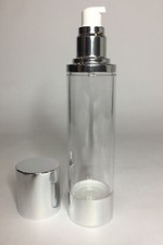 100ml Clear Plastic Airless Pump Dispenser Bottles With Chrome Trim *ANY AMOUNT*