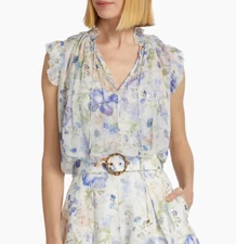 ZIMMERMANN $495 Natura Floral Cami Lined Frilled Tank Top Blouse Size 0