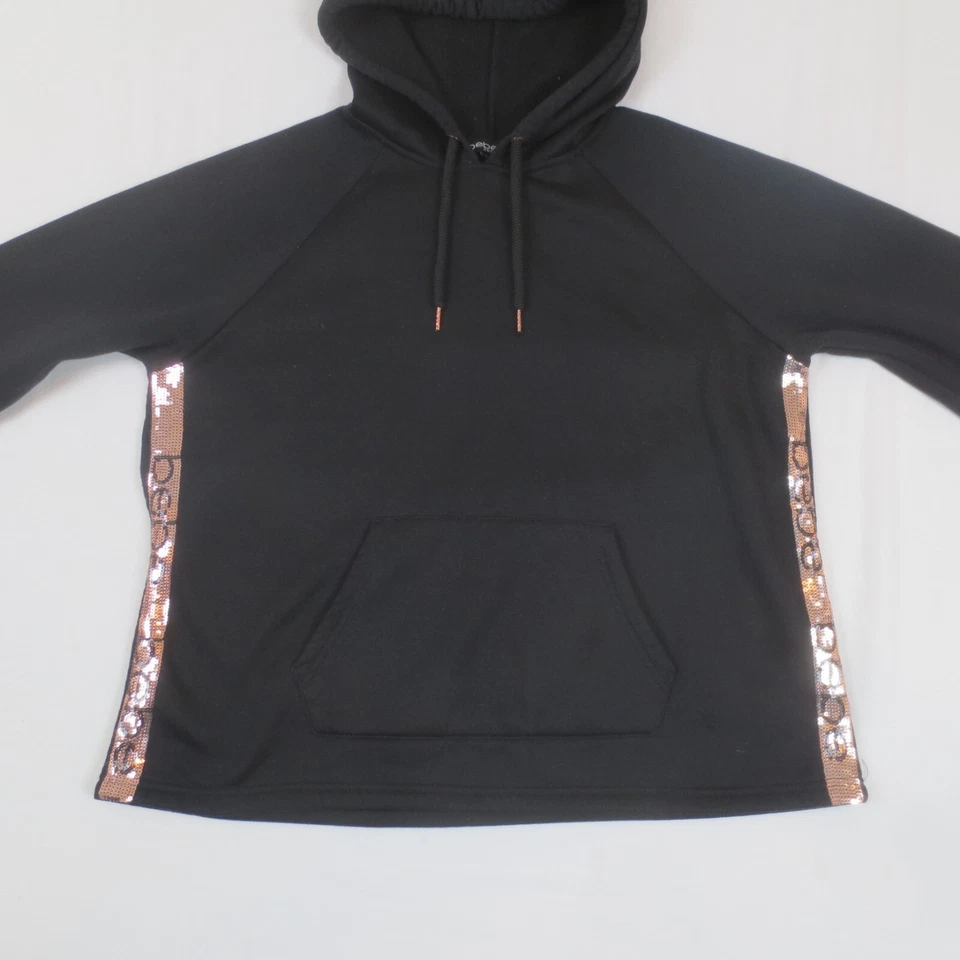 Sudadera con Capucha Bebe Sport para Mujer 1X Negra Lentejuelas Rayas Logo Informal Pullover Sudadera Foto 2 de 4