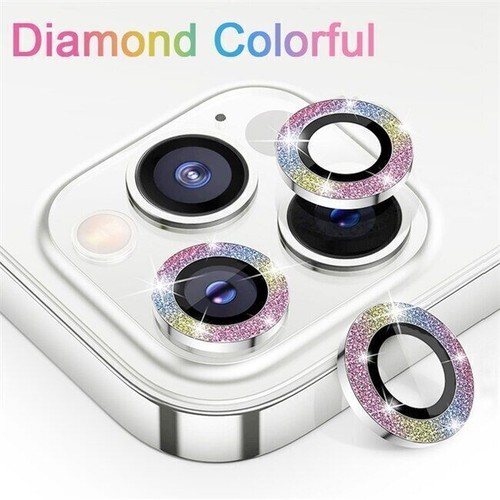Set Bling Glitter Diamond Glass Camera Lens Protector Ring For 15 14 13 Pro Max - Picture 1 of 28