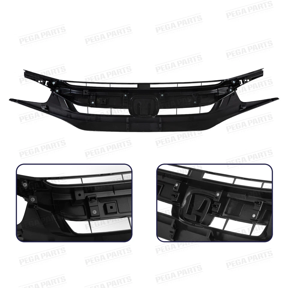 12PCS For Honda Civic Sedan 2019-2021 Front Upper Lower Grille Fog Lights Kits Foto 3 de 4