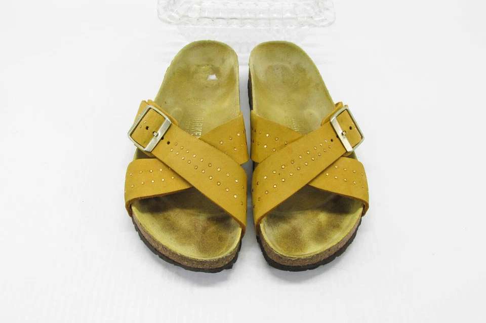 Birkenstock Mujer Sandalia Siena Talla EE. UU. 9 Amarillo Cuero Zapatos Deslizables Usados vq Foto 4 de 4