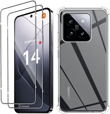 Xiaomi 14 2x Schutzglas 9H Panzerfolie + Handyhülle Bumper Panzerfolie Case Klar