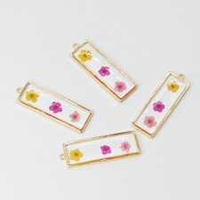 Clearance 8PCS Gold Tone Real Dry Flower Resin Rectangle Charm Pendant GBY429