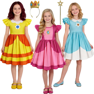 Mädchen Weiche Mario Prinzessin Daisy Rosalina Peach Cosplay Party Kostüm Kleid