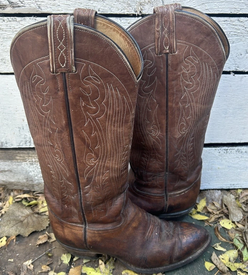 Bottes De Cowboy Vintage Tony Lama – Homme Taille 10 D – Cuir Marron USA – Western Rodéo
