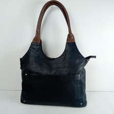 High Brooks Black Leather Shoulder Handbag with Brown Handles