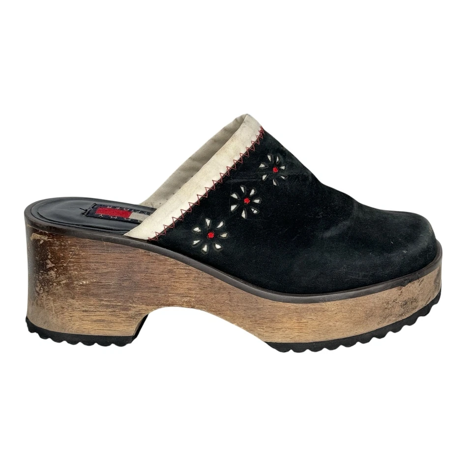 Tommy Hilfiger Y2K Chunky Clog Women's SZ 7 Wooden heel Floral Platform VTG Mule - Image 2 of 4