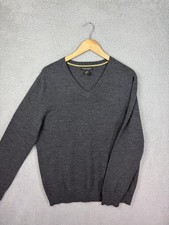 Banana Republic Sweater Mens L Gray Extra Fine Merino Wool V Neck Pullover Knit