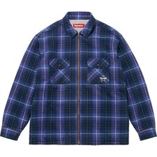 Supreme Thermal Lined Zip Up Flannel Shirt Blue