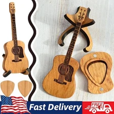 Wooden Acoustic Guitar Pick Case Holder with 3 Guitar Picks Guitar Pick Box Gift