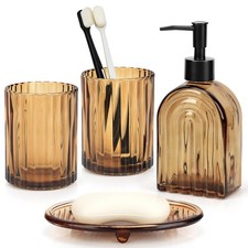 4Pcs Glass Bathroom Set,Amber Bathroom Accessory Set,Bathroom Counter Sink To...