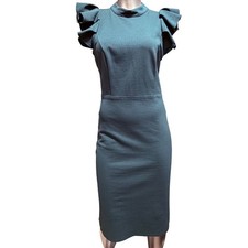 Lulus Forest Green Open Back Ruffle Sleeve Sheath Midi Dress Womens Medium